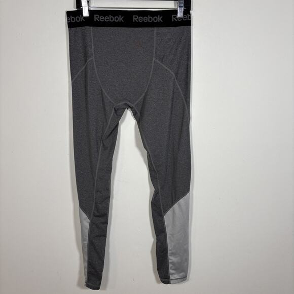 Reebok Compression Base Layer Athletic Leggings Pants Gray Men Large Cold Gear - Picture 1 of 7